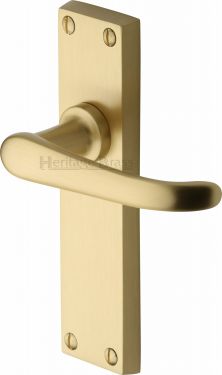 Click Here To Enlarge This Photo Of V713-SB Heritage Brass Door Handle Lever Latch Windsor Design Satin Brass Finish