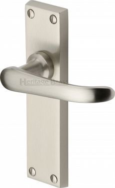Click Here To Enlarge This Photo Of V713-SN Heritage Brass Door Handle Lever Latch Windsor Design Satin Nickel Finish