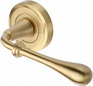 V7155-SB Heritage Brass Door Handle Lever Latch on Round Rose Roma Design Satin Brass Finish