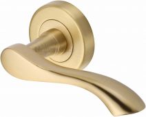V7210-SB Heritage Brass Door Handle Lever Latch on Round Rose Algarve Design Satin Brass Finish