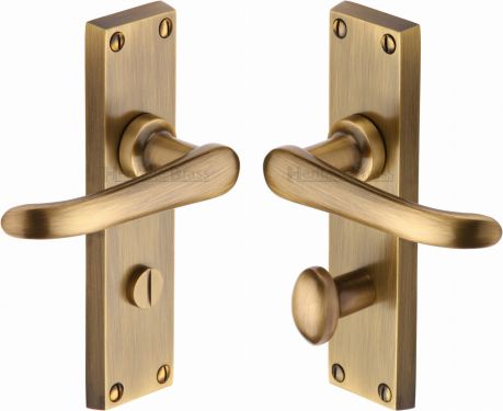 Click Here To Enlarge This Photo Of V730-AT Heritage Brass Door Handle For Bathroom Windsor Design Antique Brass Finish