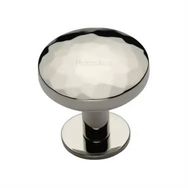Click Here To Enlarge This Photo Of C3876 32-PNF Heritage Brass Cabinet Knob Round Hammered Design with Rose 32mm Polished Nickel finish