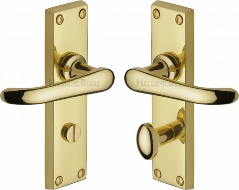 Click Here To Enlarge This Photo Of V730-PB Heritage Brass Door Handle For Bathroom Windsor Design Polished Brass Finish