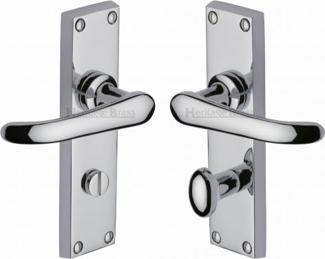Click Here To Enlarge This Photo Of V730-PC Heritage Brass Door Handle For Bathroom Windsor Design Polished Chrome Finish