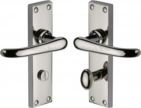 Click Here To Enlarge This Photo Of V730-PNF Heritage Brass Door Handle For Bathroom Windsor Design Polished Nickel Finish