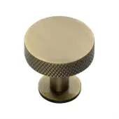 C3882 32-AT Heritage Brass Cabinet Knob Knurled Disc Design with Rose 32mm Antique Brass finish