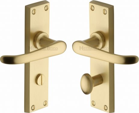 Click Here To Enlarge This Photo Of V730-SB Heritage Brass Door Handle For Bathroom Windsor Design Satin Brass Finish