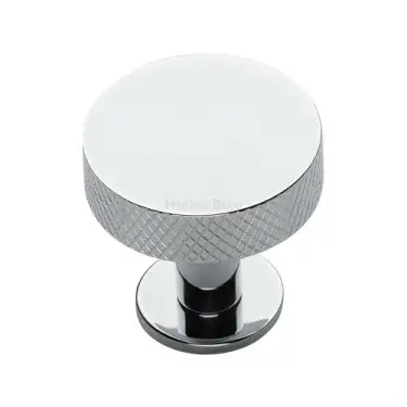 Click Here To Enlarge This Photo Of C3882 32-PC Heritage Brass Cabinet Knob Knurled Disc Design with Rose 32mm Polished Chrome finish