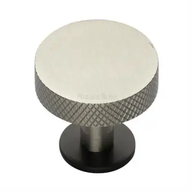 Click Here To Enlarge This Photo Of C3882 38-BSN Heritage Brass Cabinet Knob Knurled Disc Design with Rose 38mm Matt Bronze/Satin Nickel finish