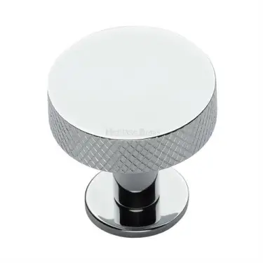 Click Here To Enlarge This Photo Of C3882 38-PC Heritage Brass Cabinet Knob Knurled Disc Design with Rose 38mm Polished Chrome finish