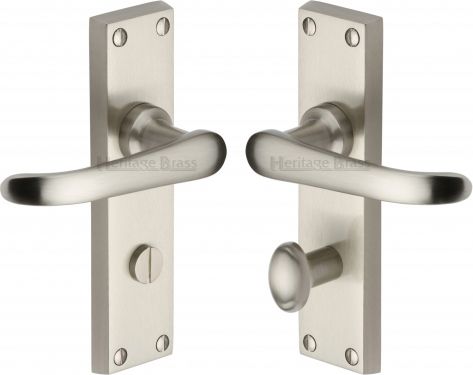 Click Here To Enlarge This Photo Of V730-SN Heritage Brass Door Handle For Bathroom Windsor Design Satin Nickel Finish