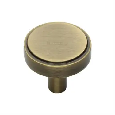 Click Here To Enlarge This Photo Of C3952 32-AT Heritage Brass Cabinet Knob Stepped Disc Design 32mm Antique Brass finish