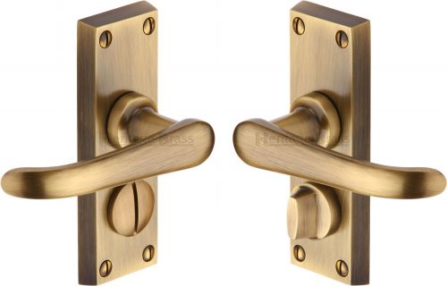 Click Here To Enlarge This Photo Of V735-AT Heritage Brass Door Handle For Privacy Set Windsor Short Design Antique Brass Finish