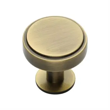 Click Here To Enlarge This Photo Of C3954 32-AT Heritage Brass Cabinet Knob Stepped Disc Design with Rose 32mm Antique Brass finish