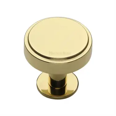 Click Here To Enlarge This Photo Of C3954 32-PB Heritage Brass Cabinet Knob Stepped Disc Design with Rose 32mm Polished Brass finish