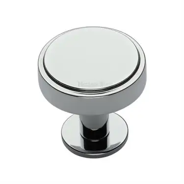 Click Here To Enlarge This Photo Of C3954 32-PC Heritage Brass Cabinet Knob Stepped Disc Design with Rose 32mm Polished Chrome finish