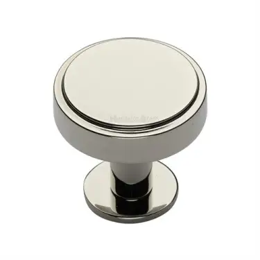 Click Here To Enlarge This Photo Of C3954 32-PNF Heritage Brass Cabinet Knob Stepped Disc Design with Rose 32mm Polished Nickel finish