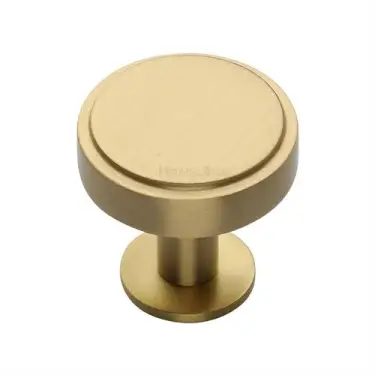 Click Here To Enlarge This Photo Of C3954 32-SB Heritage Brass Cabinet Knob Stepped Disc Design with Rose 32mm Satin Brass finish