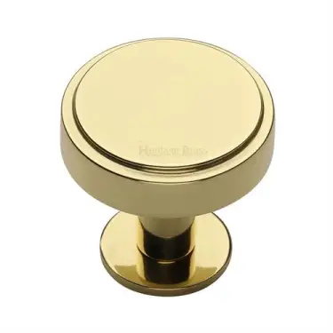 Click Here To Enlarge This Photo Of C3954 38-PB Heritage Brass Cabinet Knob Stepped Disc Design with Rose 38mm Polished Brass finish