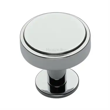 Click Here To Enlarge This Photo Of C3954 38-PC Heritage Brass Cabinet Knob Stepped Disc Design with Rose 38mm Polished Chrome finish