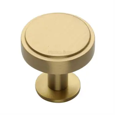 Click Here To Enlarge This Photo Of C3954 38-SB Heritage Brass Cabinet Knob Stepped Disc Design with Rose 38mm Satin Brass finish
