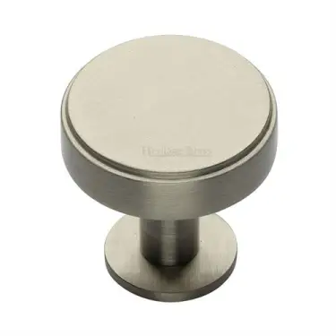 Click Here To Enlarge This Photo Of C3954 38-SN Heritage Brass Cabinet Knob Stepped Disc Design with Rose 38mm Satin Nickel finish