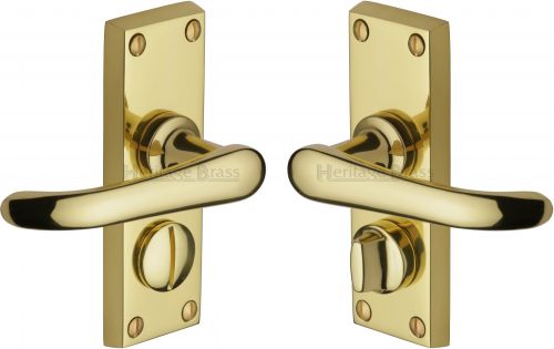 Click Here To Enlarge This Photo Of V735-PB Heritage Brass Door Handle For Privacy Set Windsor Short Design Polished Brass Finish