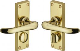 V735-PB Heritage Brass Door Handle For Privacy Set Windsor Short Design Polished Brass Finish