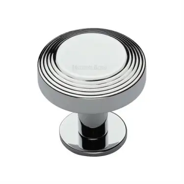 Click Here To Enlarge This Photo Of C3958 32-PC Heritage Brass Cabinet Knob Ridge Design with Rose 32mm Polished Chrome finish