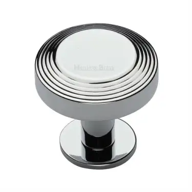 Click Here To Enlarge This Photo Of C3958 38-PC Heritage Brass Cabinet Knob Ridge Design with Rose 38mm Polished Chrome finish