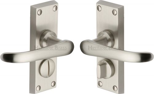 Click Here To Enlarge This Photo Of V735-SN Heritage Brass Door Handle For Privacy Set Windsor Short Design Satin Nickel Finish