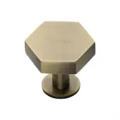 C4345 32-AT Heritage Brass Cabinet Knob Hexagon Design with Rose 32mm Antique Brass finish