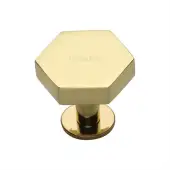 C4345 32-PB Heritage Brass Cabinet Knob Hexagon Design with Rose 32mm Polished Brass finish