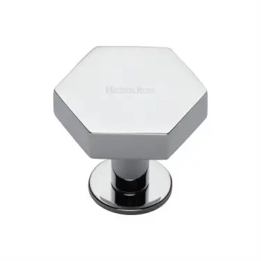 Click Here To Enlarge This Photo Of C4345 32-PC Heritage Brass Cabinet Knob Hexagon Design with Rose 32mm Polished Chrome finish