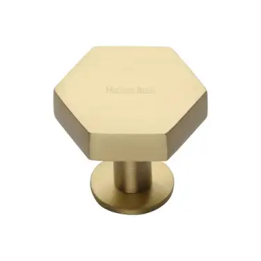 Click Here To Enlarge This Photo Of C4345 32-SB Heritage Brass Cabinet Knob Hexagon Design with Rose 32mm Satin Brass finish