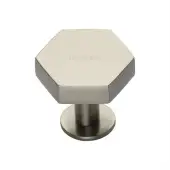 C4345 32-SN Heritage Brass Cabinet Knob Hexagon Design with Rose 32mm Satin Nickel finish