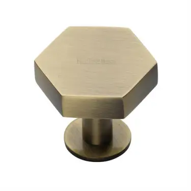 Click Here To Enlarge This Photo Of C4345 38-AT Heritage Brass Cabinet Knob Hexagon Design with Rose 38mm Antique Brass finish