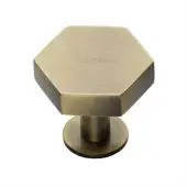 C4345 38-AT Heritage Brass Cabinet Knob Hexagon Design with Rose 38mm Antique Brass finish