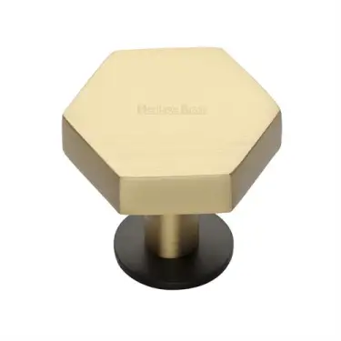 Click Here To Enlarge This Photo Of C4345 38-BSB Heritage Brass Cabinet Knob Hexagon Design with Rose 38mm Matt Bronze/Satin Brass finish