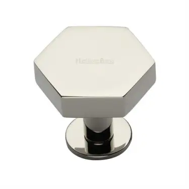 Click Here To Enlarge This Photo Of C4345 38-PNF Heritage Brass Cabinet Knob Hexagon Design with Rose 38mm Polished Nickel finish