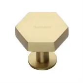 C4345 38-SB Heritage Brass Cabinet Knob Hexagon Design with Rose 38mm Satin Brass finish