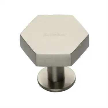 Click Here To Enlarge This Photo Of C4345 38-SN Heritage Brass Cabinet Knob Hexagon Design with Rose 38mm Satin Nickel finish