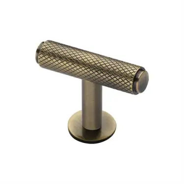 Click Here To Enlarge This Photo Of C4416-AT Heritage Brass Cabinet Knob Knurled T-Bar Design with Rose 45mm Antique Brass finish