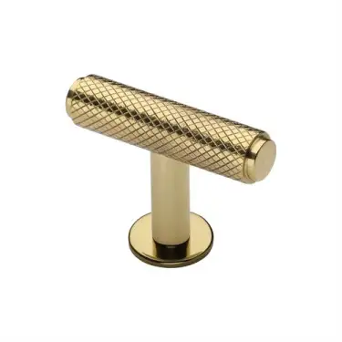 Click Here To Enlarge This Photo Of C4416-PB Heritage Brass Cabinet Knob Knurled T-Bar Design with Rose 45mm Polished Brass finish