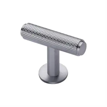 Click Here To Enlarge This Photo Of C4416-SC Heritage Brass Cabinet Knob Knurled T-Bar Design with Rose 45mm Satin Chrome finish