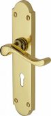 V750-PB Heritage Brass Door Handle Lever Lock Savoy Long Design Polished Brass Finish