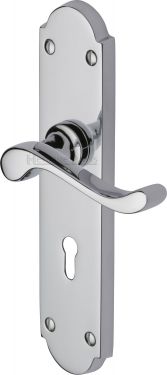 Click Here To Enlarge This Photo Of V750-PC Heritage Brass Door Handle Lever Lock Savoy Long Design Polished Chrome Finish