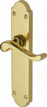 Click Here To Enlarge This Photo Of V760-PB Heritage Brass Door Handle Lever Latch Savoy Long Design Polished Brass Finish