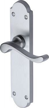 Click Here To Enlarge This Photo Of V760-SC Heritage Brass Door Handle Lever Latch Savoy Long Design Satin Chrome Finish