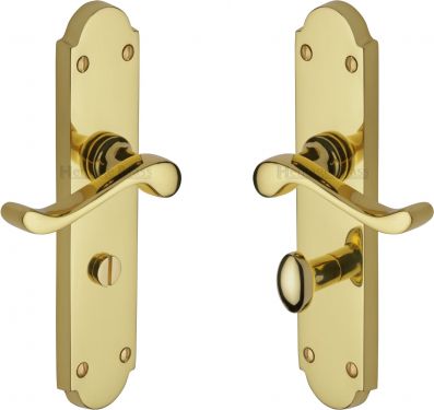Click Here To Enlarge This Photo Of V765-PB Heritage Brass Door Handle For Bathroom Savoy Long Design Polished Brass Finish
